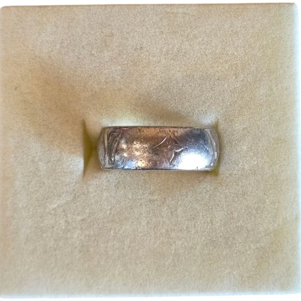 Louis Vuitton Men's Zamac Monogram Palladium Wide Band Ring 9